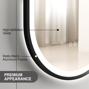 Круглий LED-дзеркало для ванної кімнати ChillCruiser 50 см з чорною рамою, антизапар, 3 кольори, функція Memory