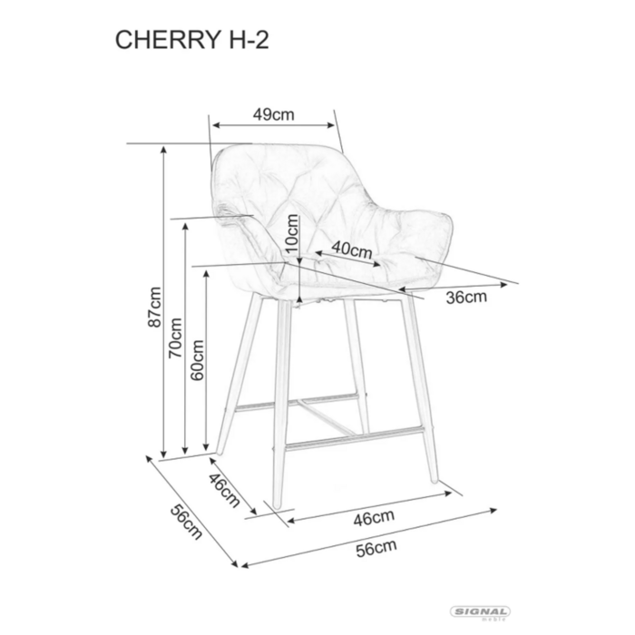 Барний стілець CHERRY H-2 VELVET чорний каркас/сірий BL.14