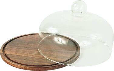 Таця Relaxdays з кришкою, скляна, для тортів та закусок, зберігає свіжість, 16x28 см, дерев'яна (акація)