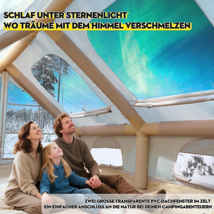 Надувний кемпінговий намет з димоходом та вікном, для 2-10 осіб з насосом, з водонепроникної тканини Oxford, швидке встановлення (4-8 осіб, велике вікно)