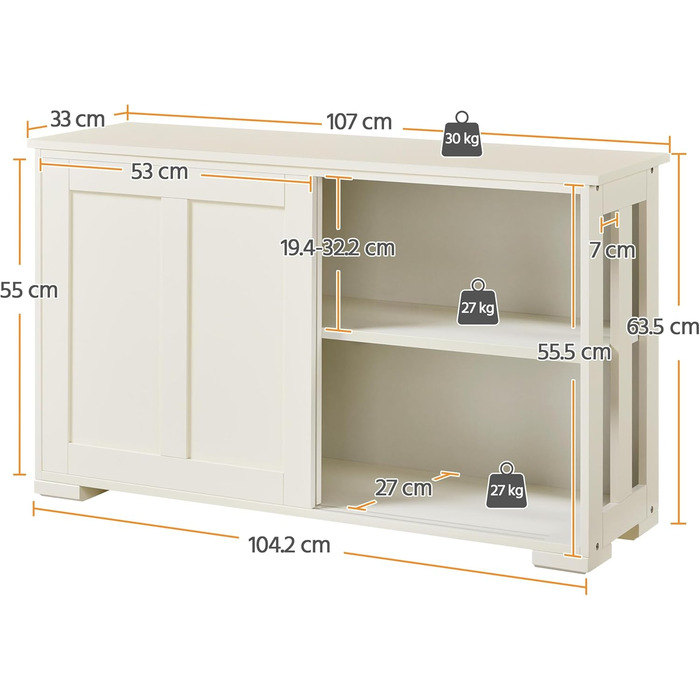 Кухонна шафа Yaheetech з шафами для зберігання та розсувними дверима, дерев'яний сервант, окремо стояча буфетна шафа, кремово-білий