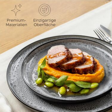 Набір посуду Twinzee Steingut (24 частини) для 6 осіб: тарілки та миски - серія Riviera Perla, з каменю, підходить для мікрохвильової печі