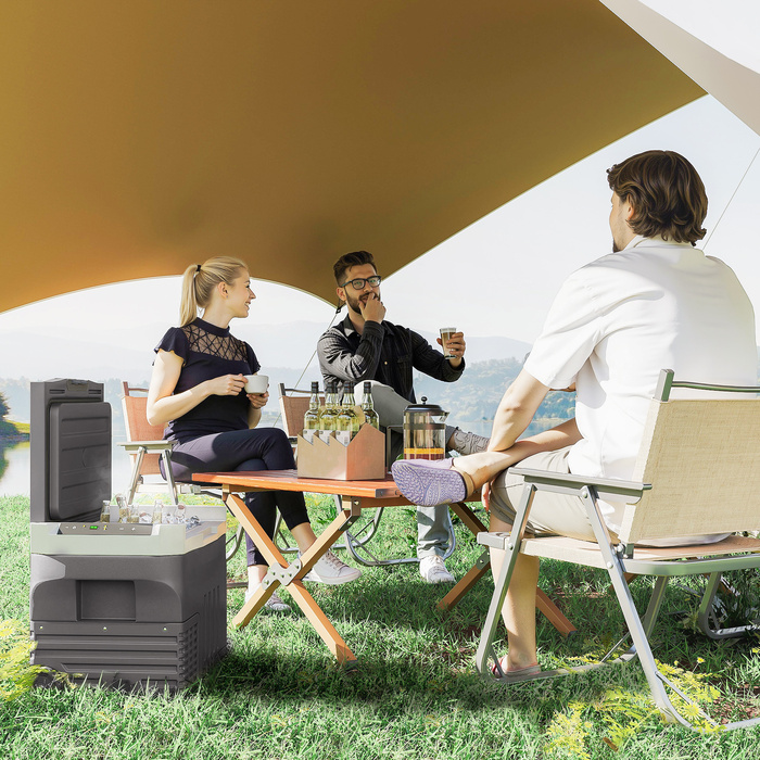 Outsunny 30-літровий компресорний холодильник, електричний холодильник з LED, ECO-режимом, роз’ємом, функцією утримання холоду, морозильна камера, термобокс, міні-холодильник 12/230 Вольт для автомобіля, вантажівки, кемпінгу, чорного кольору | Aosom