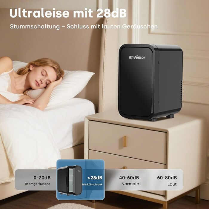 Міні-холодильник Enventor 6л (8 банок), портативний охолоджувач та підігрівач, живлення AC/DC 12V для авто, спальні, косметики та напоїв, чорний