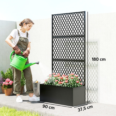 МеталевийRaised Bed with Trellis, Outdoor Planting Box with Diamond Lattice Privacy Screen for Flowers