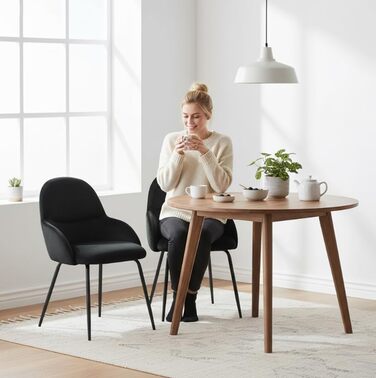 Набір обідніх стільців з підлокітниками – 4 шт. Ергономічні м'які стільці з тканинним покриттям та металевими ніжками для кухні, вітальні, їдальні, бежевий/чорний (велюр)