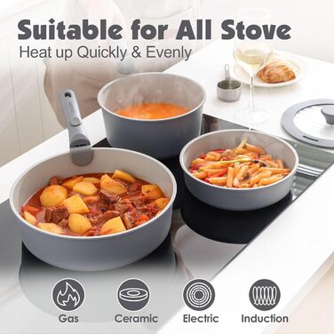 Набір каструль SENSARTE з керамічним покриттям (17 предметів), антипригарне, для всіх плит, безпечне, сумісне з посудомийною машиною та духовкою