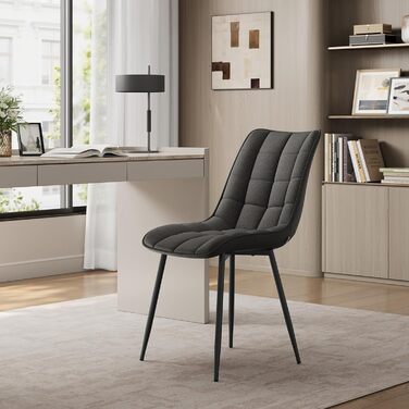 Стільці для їдальні WOLTU, 2 шт., для вітальні, кухні, їдальні, м'які з підлокітниками, сидіння з льону, металеві ніжки, до 150 кг, темно-сірий