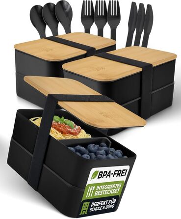 Набір Bento Box Moritz & Moritz (3 шт.) - Японський ланчбокс для дорослих та дітей - 3 шт. Чорний