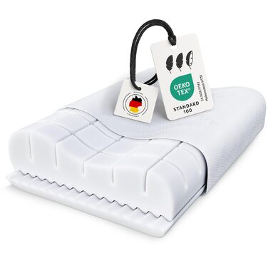 Ортопедична подушка для шиї OnlyDreams з гелевим шаром | Регульована висота + вибір жорсткості | Чохол з алое вера | Підходить для сну на спині, животі та боці - Оeko-TEX® (Memory Foam, 60x32x12/10 см)