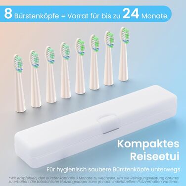 Електрична зубна щітка YUNCHI з USB-C зарядкою, 5 режимів, 8 насадок, для дорослих та дітей, блакитна