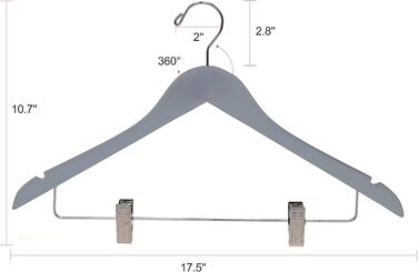Дерев'яні вішалки для одягу з кліпсами, міцне дерево, вішалка для штанів, регульовані металеві кліпси, поворотний гачок, для пальто, жакети, блузи, костюми (сірий, 20 шт.)