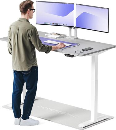 Стол Desktronic Homeone з регулюванням висоти, 160x80 см – електричний, з USB-портами, чорно-білий