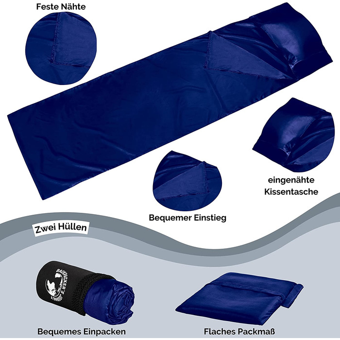 Дорожній спальний мішок Backpacker's Journey (від 155 г), надлегкий і компактний спальний мішок для хатини з мікрофібри. Ідеально підходить для піших прогулянок, гуртожитків і котеджів (синій, ширина 70 см)