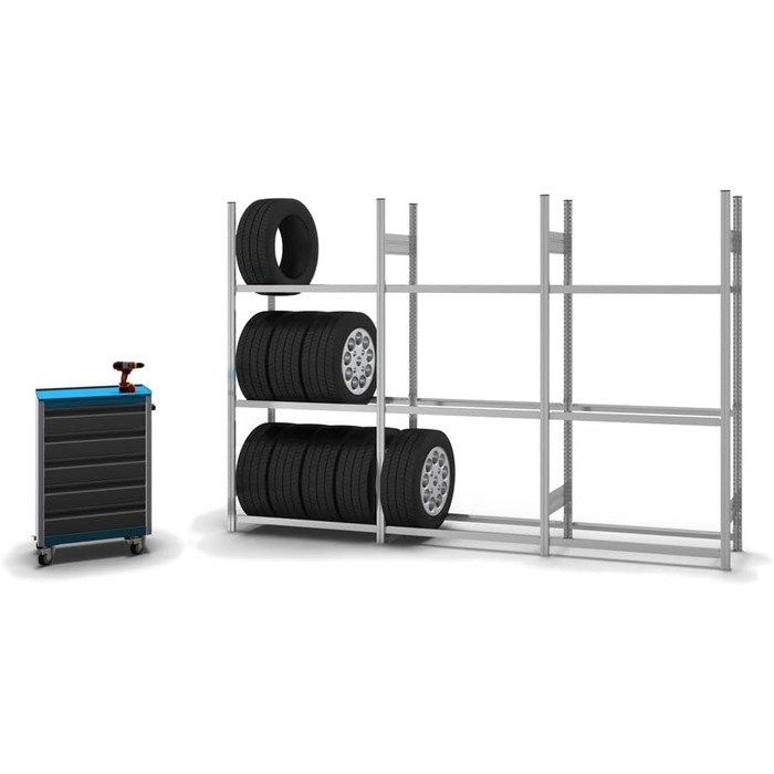 Регулятор для шин PROREGAL | Поличкова стійка | 200x100x40 см | 3 рівня | Макс. навантаження 150 кг | Оцинкована сталь | Стійка для шин у гараж