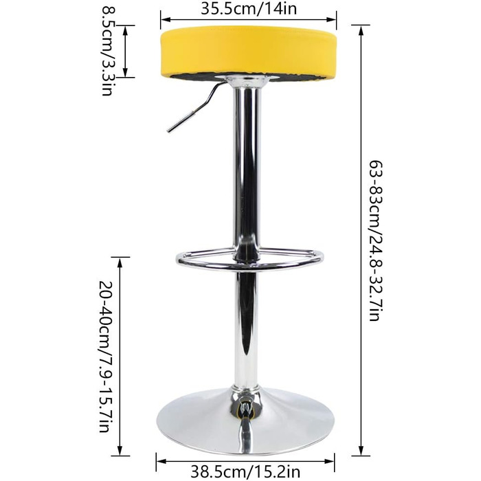 Регульований по висоті поворотний барний стілець/офісний стілець, PU шкіра, жовтий