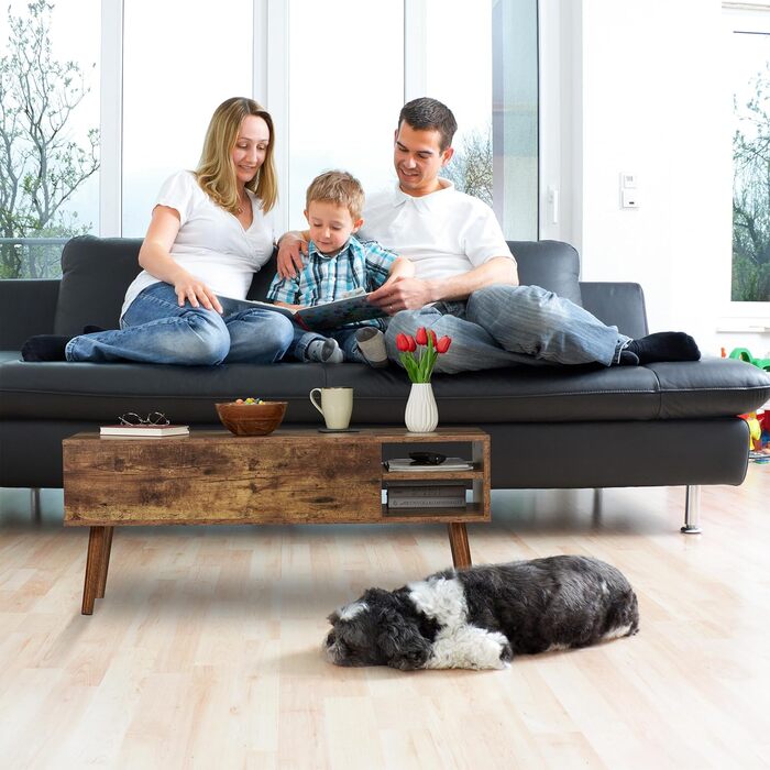 Журнальний столик Relaxdays з підйомною стільницею та двома відкидними полицями, коричневий, 45x108x40 см, індустріальний стиль