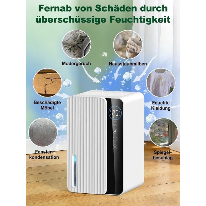 Електричний осушувач повітря 1800 мл, енергозберігаючий, для спальні та ванної кімнати, 22,5W, тихий, з режимом сну, таймером та автовимкненням (550 мл/день)