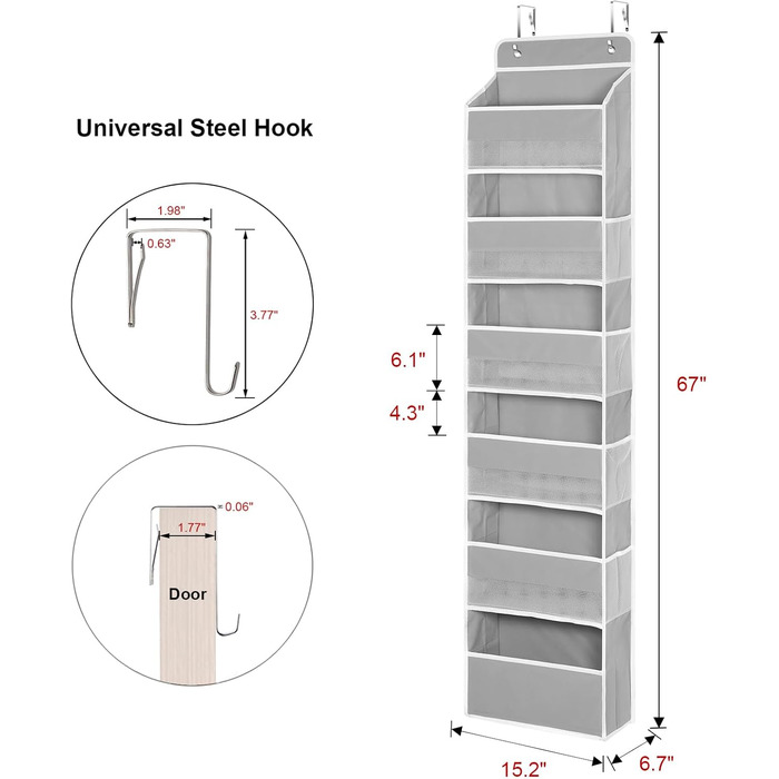 Органайзер для дверей підвісної полиці KEEGH з 6 великими та 8 бічними відділеннями, для ванної кімнати, дитячої кімнати, спальні - сірий