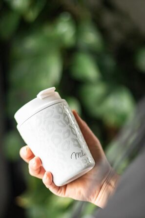 Термокружка Milu 400 мл - не протікає, з нержавіючої сталі, з трубочкою, ізольована, зберігає тепло 10 годин / холод 20 годин, без BPA (White Leopard)