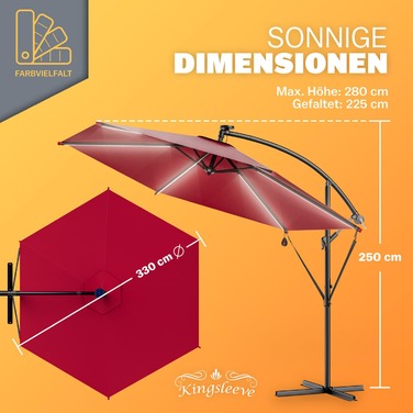 Світлодіодна сонячна консольна парасолька Mali Red Ø330см Захист від ультрафіолету 30+