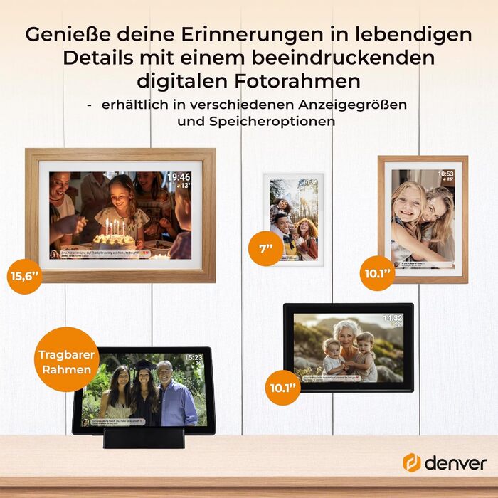 Цифровий фоторамка Denver 10,1 дюйма з Wi-Fi, сенсорним екраном, 16GB, керуванням через додаток, USB та microSD