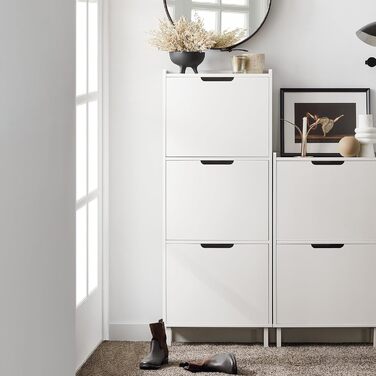 Взуттєва шафа SoBuy вузька з 3 дверцятами, компактна, біла, 50x129x19 см (FSR151-H-W)