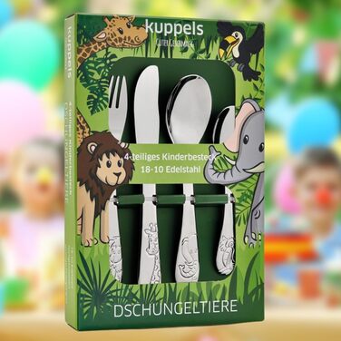 Дитячий набір столових приборів Kuppels з гравіюванням імені – набір столових приборів для дітей від 3 років, 4 шт., нержавіюча сталь, придатний для миття в посудомийній машині – персоналізований хрестильний подарунок для дівчаток та хлопчиків (з зображен