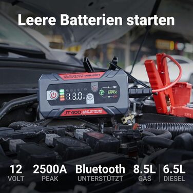Портативний пусковий пристрій та тестер акумулятора LOKITHOR JT400: 2500A, 12V, для бензинових (8.5L) та дизельних (6.5L) авто