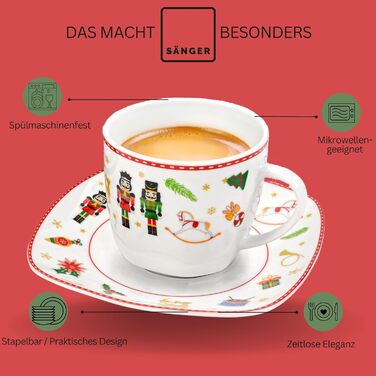 Набір кавових чашок SÄNGER Bilgola, 6 шт., порцеляна, 350 мл, для 6 осіб, преміум-якість, дизайн