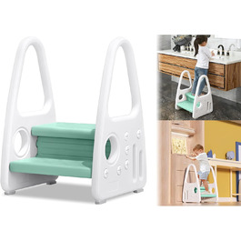 Дитячий трибунчик-сходинка LARS360 для дітей 2-5 років (зелений/сірий), 45 x 39,5 x 61 см