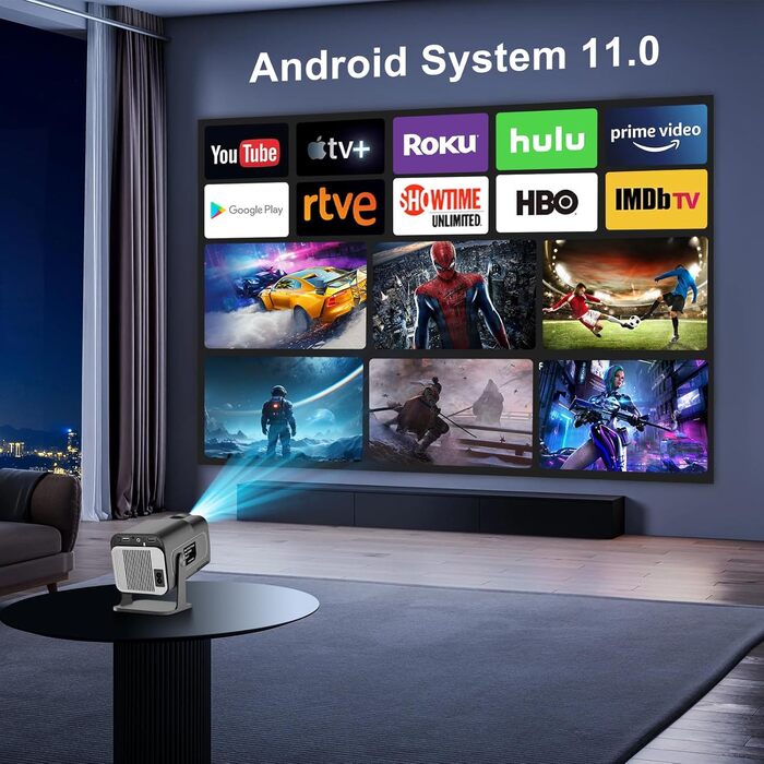 Beamer 4K HY260pro: Міні проєктор для дому та вулиці з WiFi 6, Bluetooth 5.4, Android TV, 180° обертання, 18000 люмен, 5W динамік