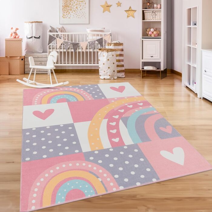 Килимок дитячий Paco Home нековзний, Crown Hearts Dots, 80x150 см, різнокольоровий