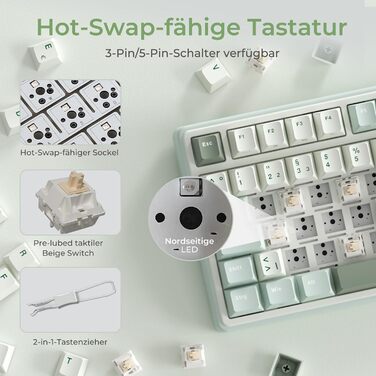 Механічна клавіатура Royal Kludge R98 Pro: 96% Gasket, RGB, NumPad, PBT, Hot-Swap, Creamy Switches (Beige/Cyan)