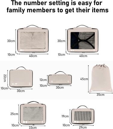 Набір органайзерів для подорожей ECOHUB для валізи, 7 шт, сумки для одягу та взуття з переробленого PET, екологічні пакувальні куби, бежевий