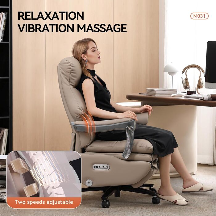 Крісло для офісу EMIAH з масажем, ергономічне електричне крісло з підніжкою, велике крісло для комп'ютера, крісло Zero Gravity, крісло-реклайнер для дому (Хакі), еко-шкіра