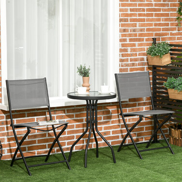 Набір бістро Outsunny Garden на 2 персони, Набір садових меблів з 1 столом і 2 розкладними стільцями, Сталевий садовий набір в сірому кольорі