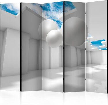 Ширма Murando з 3D ефектом, абстрактний дизайн, сірий/білий, 225x172 см, 5 частин