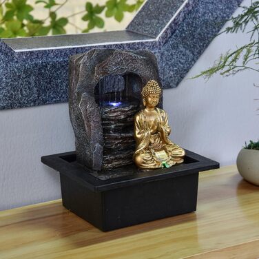 Джерело води Zen'Light Dao від Zimmerbrunnen: Будда, LED-підсвітка, для медитації та релаксації. Декор Фен-Шуй, висота 26 см, горіх