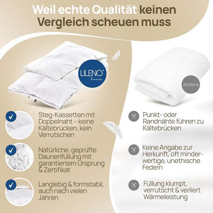 Плед-пухове покривало LILENO HOME Premium 135x200 см – пух 90%, перо 10%, Made in Germany, Oeko-Tex, 60°C