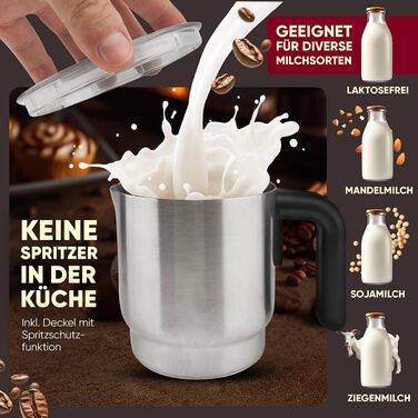 Електричний пінозбивач Clatronic MS 3812 | з підігрівом | для теплих та холодних напоїв | 740 мл | Чорний-inox | Модель 2024