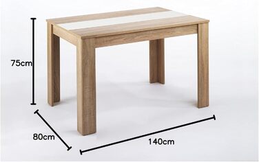 Обідній стіл byLIVING Nori: сучасний дизайн, ефект дуба, стільниця чорного або білого кольору, 140 x 80 см, висота 75 см