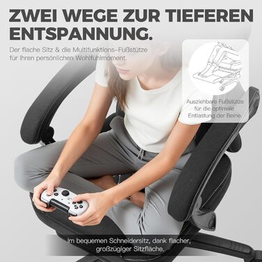 Ігровий крісло Dowinx з тканинною оббивкою, гелевою подушкою та пружинним блоком, ергономічний офісний крісло з підніжкою, масажний ігровий крісло для дорослих (Чорний)