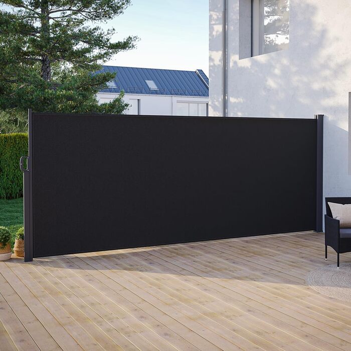 Розсувна бічна маркіза STEELSØN Zirella 180x400 см, антрацит, алюмінієва, захисний екран для балкона та саду, зовнішній щільний сонцезахист з настінним кріпленням (200x500 см)