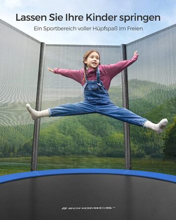 Батут SONGMICS для саду Ø244 см з захисною сіткою, драбиною та м'якими стійками, блакитний