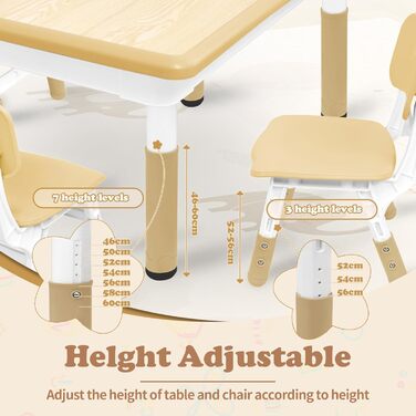Дитячий стіл зі стільцями, дитяча група для сидіння, регульована по висоті з HDPE та ABS, багатофункціональний дитячий стіл для дітей 2-10 років, ергономічний стіл-стілець для дитячої кімнати (120*60 см, колір дерева)
