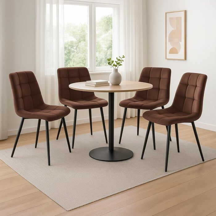 Набір обідніх стільців CLP Esszimmerstühle 4 шт. з велюру Asti, м'які кухонні стільці, стільці для обідньої кімнати з підлокотниками, витримують до 150 кг, колір: коричневий
