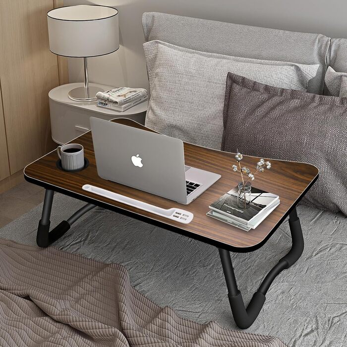 Зручний столик для ноутбука на ліжко/диван, з USB, ящиком та підставкою для планшету (60 x 40 см, коричневий)