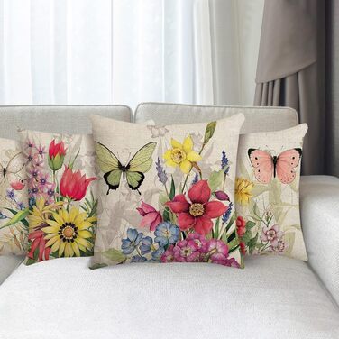 Наволочки KSSKEN 45x45 см, 4 шт. Бавовняна білизна, метеликиквіткові декоративні подушки, вітальня-спальня, красива упаковка.