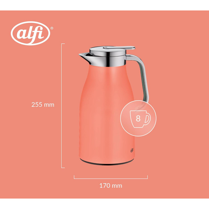 Термос Alfi SKYLINE 1.0л, пастельний колір, нержавіюча сталь, з термоізоляцією, гігієнічний вкладиш з термостійкого скла, поворотний замок з зручною кнопкою, ергономічна ручка, ідеальний для кави та чаю, без BPA (1000 мл, Deep Apricot Mat)